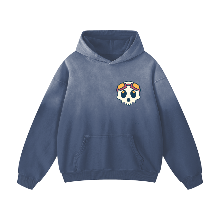 "Motorcycle Skull" Heavyweight Pure Cotton Handcrafted Monkey Wash Drop Shoulder Oversized Hoodie