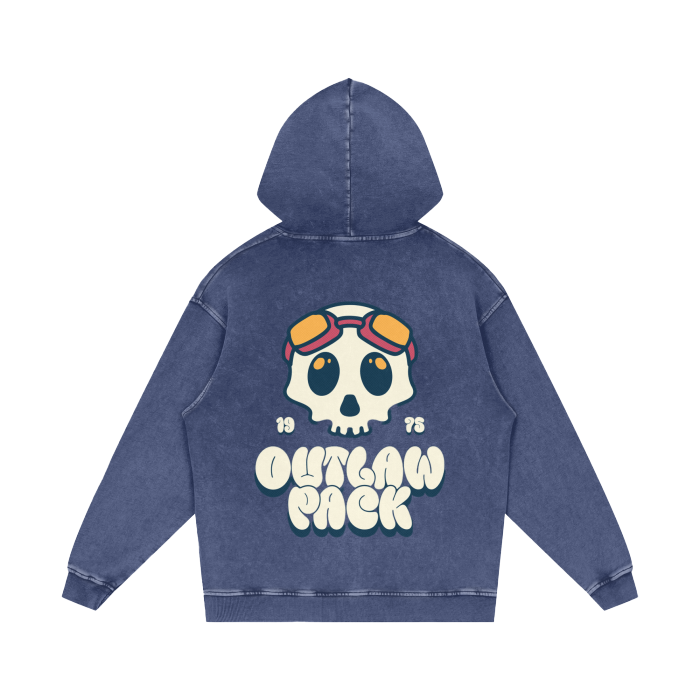 "Motorcycle Skull" Acid Wash Oversize Hoodie - 420 GSM