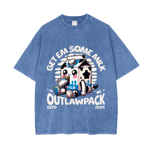 "Get em some Milk" Acid Wash Oversize T-Shirt - 250 GSM