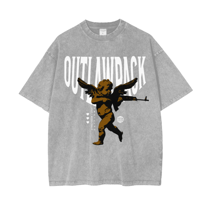 "Thug Angel" Acid Wash Oversize T-Shirt - 250 GSM