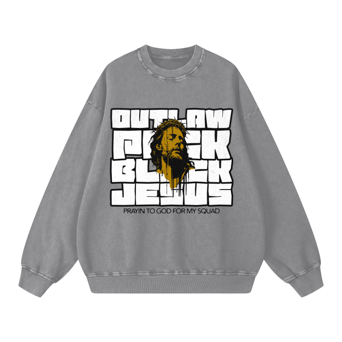 "Black Jesus" Acid Wash Oversize Sweatshirt - 360 GSM