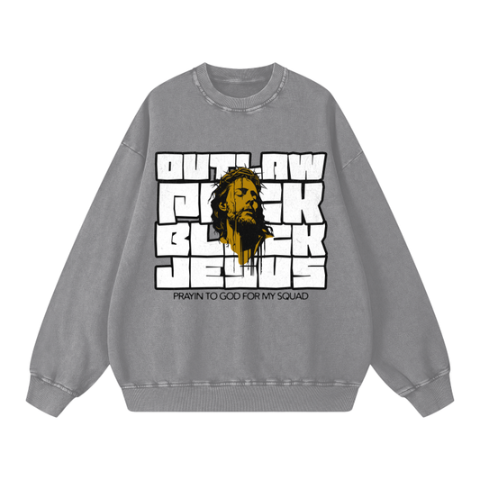 "Black Jesus" Acid Wash Oversize Sweatshirt - 360 GSM