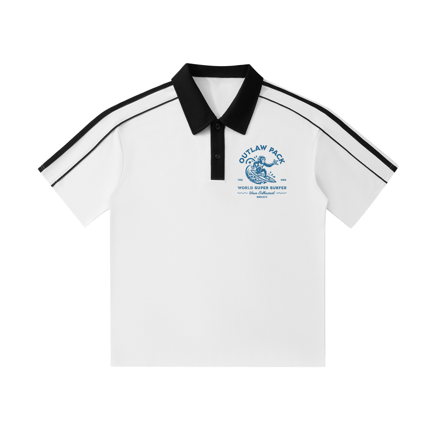 "Surf Team" Contrast Collar Short-Sleeve Polo Shirt