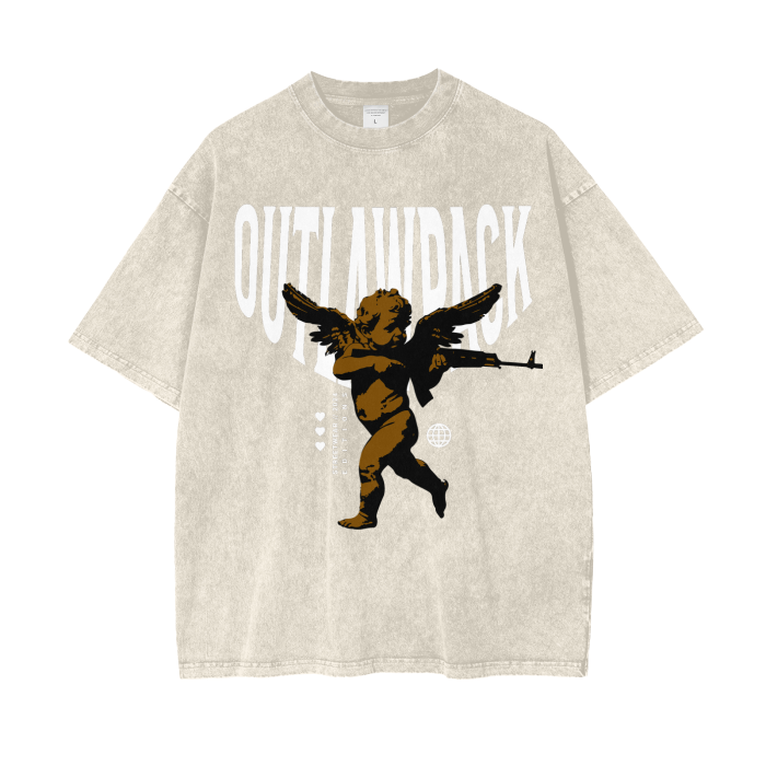 "Thug Angel" Acid Wash Oversize T-Shirt - 250 GSM