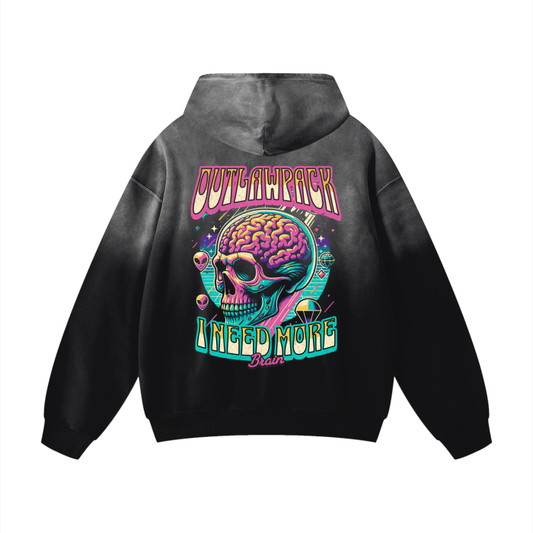 "More Brain" Heavyweight Pure Cotton Handcrafted Monkey Wash Drop Shoulder Oversized Hoodie