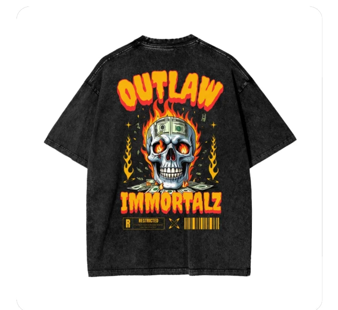 "Outlaw Immortalz" Acid Wash Oversize T-Shirt - 250 GSM