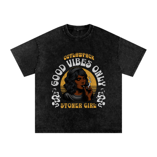 "Stoner Girl" Acid Wash Oversize T-Shirt - 250 GSM
