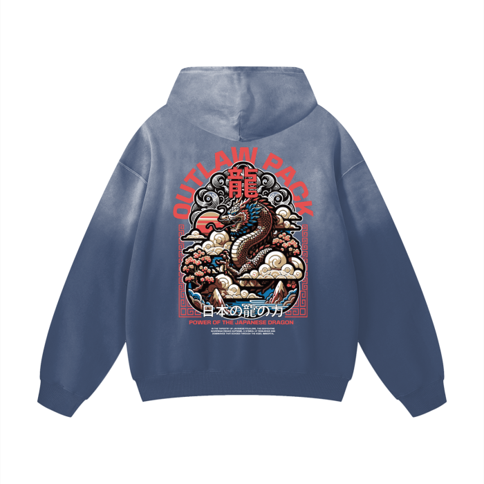 "The Dragon" Heavyweight Pure Cotton Handcrafted Monkey Wash Drop Shoulder Oversized Hoodie