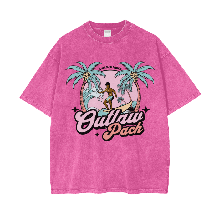 "Summer Vibes" Acid Wash Oversize T-Shirt - 250 GSM