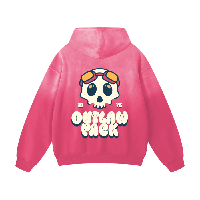 "Motorcycle Skull" Heavyweight Pure Cotton Handcrafted Monkey Wash Drop Shoulder Oversized Hoodie