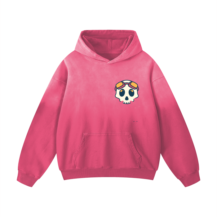 "Motorcycle Skull" Heavyweight Pure Cotton Handcrafted Monkey Wash Drop Shoulder Oversized Hoodie