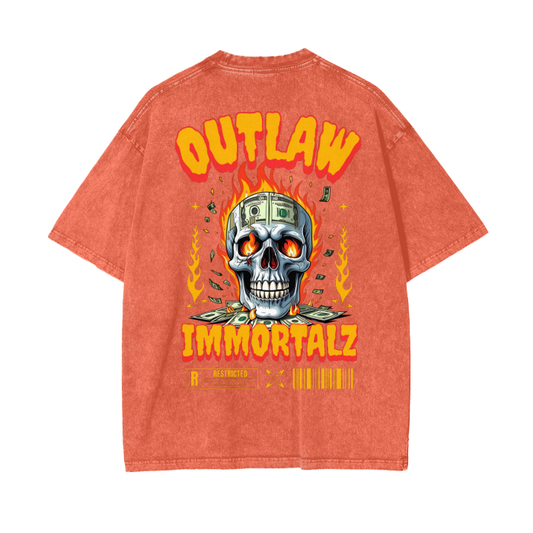 "Outlaw Immortalz" Acid Wash Oversize T-Shirt - 250 GSM