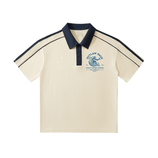 "Surf Team" Contrast Collar Short-Sleeve Polo Shirt