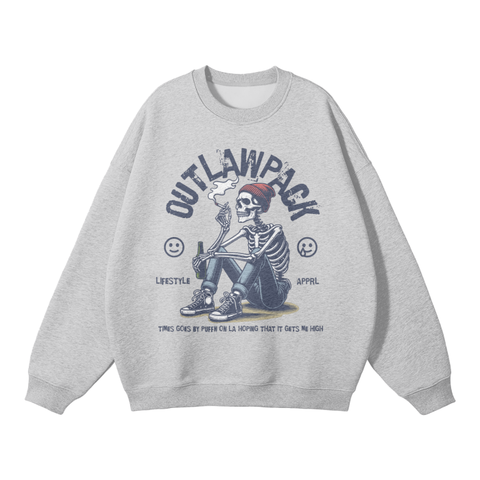 "Puffn on La" Streetwear Unisex Solid Color Fleece Pullover