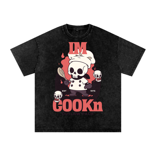 "Im Cookn" Acid Wash Oversize T-Shirt - 250 GSM