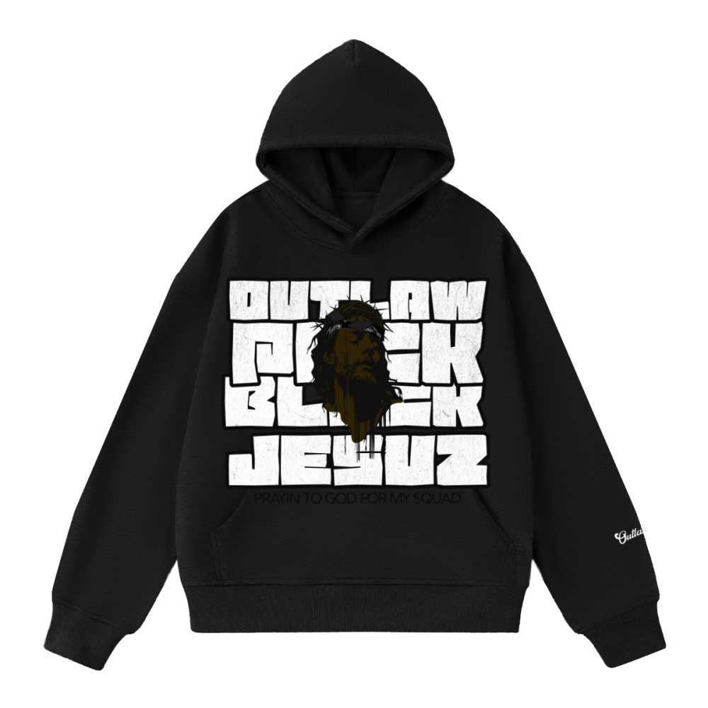 "Black Jesuz" Hoodie 400GSM Unisex Heavyweight Cropped Hoodie