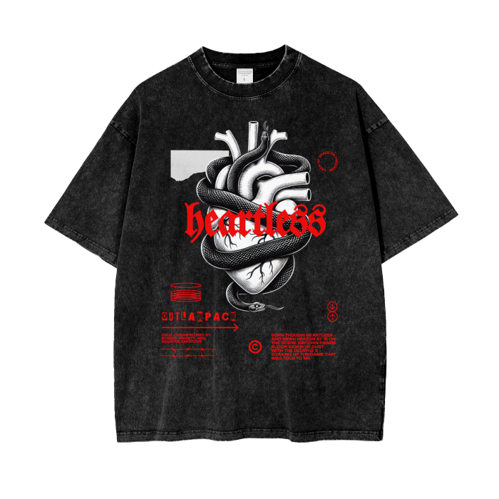 "Heartless" Acid Wash Oversize T-Shirt - 250 GSM